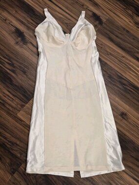 Vintage Crown-ette Compression Slip Dress – Beige Shapewear 44D with Kick Pleat